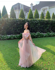 Pink Off The Shoulder Prom Dress Fairy Evening Dress SH1095