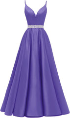 Spaghetti Stracles Robe de bal Long Satin perle en V V Vandes de balle de fête de soirée avec poches