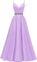 Spaghetti Stracles Robe de bal Long Satin perle en V V Vandes de balle de fête de soirée avec poches