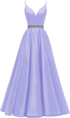 Spaghetti Stracles Robe de bal Long Satin perle en V V Vandes de balle de fête de soirée avec poches