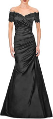 Mermaid Bride Mom Dress Wedding Guests Elegant Retro Off Shoulder V-neck Satin Lace Ruffles 2025