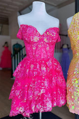 Black Sequin-Embroidery Sweetheart A-Line Tiered Homecoming Dress