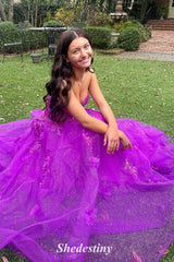 Sparkly A-Line Purple Sweetheart Applique Prom Dress with Slit