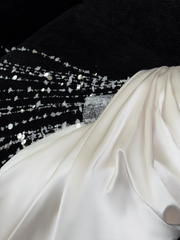 Stunning Strapless Sheath Satin Beaded Long Evening Party Dress Birthday Outfits, HZ0319