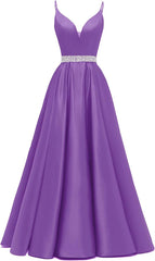Spaghetti Stracles Robe de bal Long Satin perle en V V Vandes de balle de fête de soirée avec poches