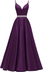 Spaghetti Stracles Robe de bal Long Satin perle en V V Vandes de balle de fête de soirée avec poches