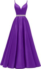 Spaghetti Stracles Robe de bal Long Satin perle en V V Vandes de balle de fête de soirée avec poches