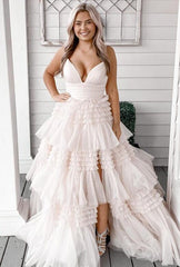 Prom Dress with Tiered Ruffle Skirt and Ruched Bodice, Wedding Dress