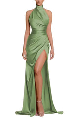 L0967 - Couture High Neck With Train And High Slit Formal Evening Party Prom Dress