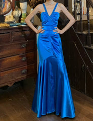 Stunning Prom Dress Royal Blue V-neck Pleated Mermaid Gala Gown Formal Evening Dress 18th Birthday Party Dress HZ0319