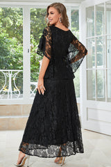 Elegant A Line Round Neck Floor Length Lace Dusty Rose Evening Dress Mother of the Bride Dresses