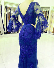 Elegant Puffy Sleeves Lace V-neck Mermaid Prom Evening Dresses