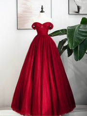 A-Line Sweetheart Neck Tulle Blue Long Prom Dress, Blue Long Formal Dress