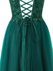 Emily Navy Blue | A-line Floor Length Glitter Tulle Prom Dress