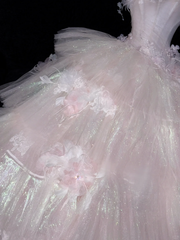Stunning Pink A-Line Tulle Beaded Long Evening Party Dress Birthday Ball Gown, HZ0319