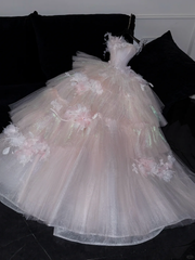 Stunning Pink A-Line Tulle Beaded Long Evening Party Dress Birthday Ball Gown, HZ0319