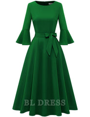 A-line Crew Neck Elegant Bell Sleeve formal dresses Bridesmaid Dresses evening gown Prom Dress