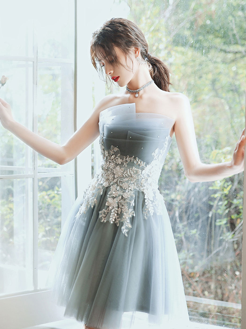 Gray Blue Mini/Short Prom Dresses, Gray Blue Homecoming Dresses