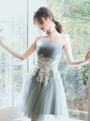 Gray Blue Mini/Short Prom Dresses, Gray Blue Homecoming Dresses
