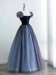Purple A-Line Tulle Long Prom Dress, Purple Formal Dress
