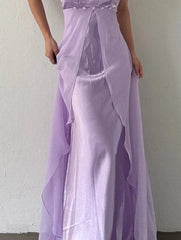 A Line Spaghetti Strap Satin Tulle Long Prom Dress Evening Dress