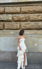 A-Line Strapless Chiffon Long Prom Dresses Formal Evening Dress