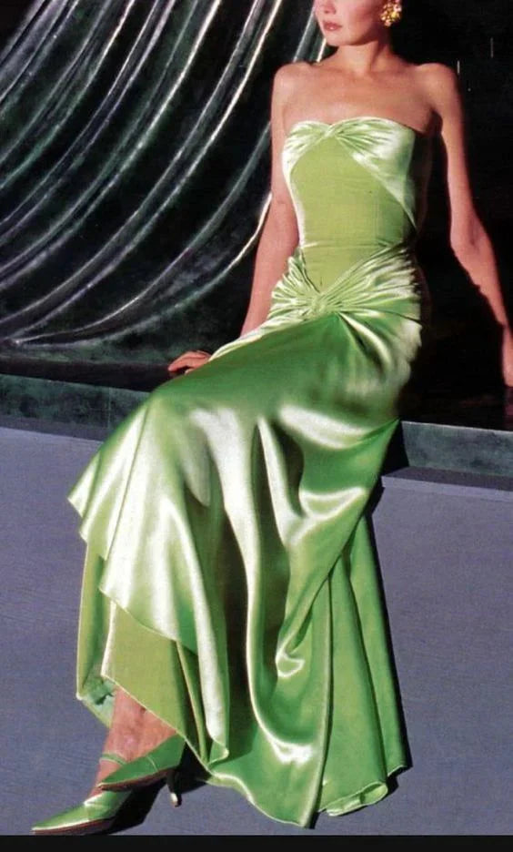 Mermaid Sweetheart Neckline Green Satin Long Prom Dress Evening Dress