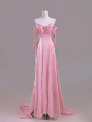 Sexy A Line Sweetheart Pink Satin Long Prom Dress Evening Dress Formal Dress SD1820
