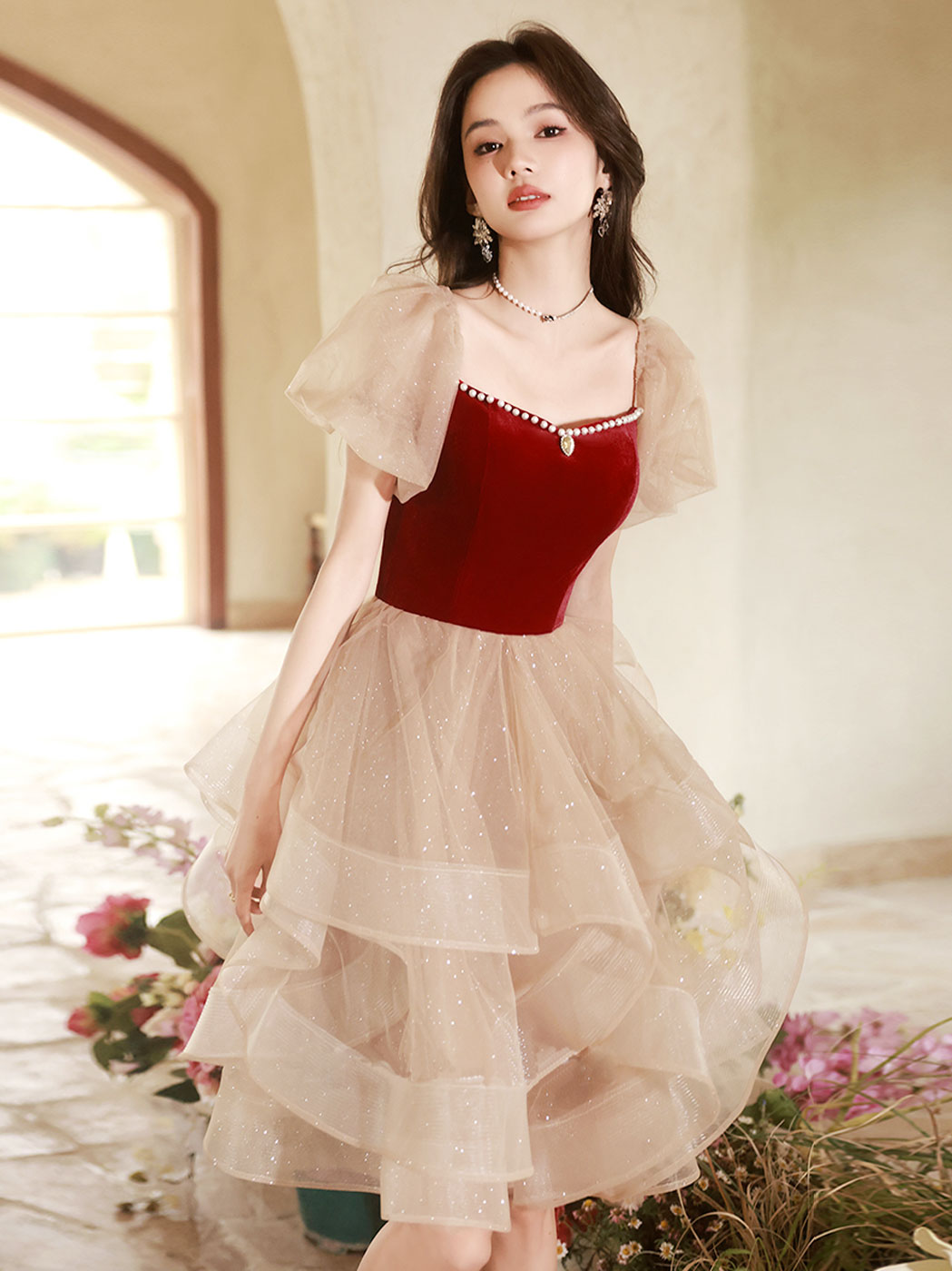 Champagne Tulle Short Prom Dresses, Champagne Homecoming Dresses