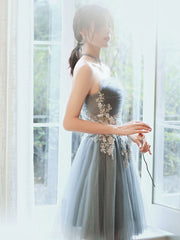 Gray Blue Mini/Short Prom Dresses, Gray Blue Homecoming Dresses
