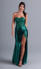 PromGirl Strapless Dark Green Long Prom Dress