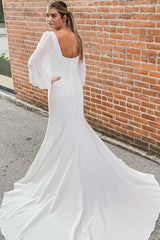 Elegant Square Neck Long Sleeve Backless Mermaid Dress