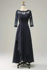A-line Asymmetrical Mother of Bride Dress with Long Sleeves