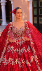 Amarra 54296 Red and Gold Quinceañera Dress
