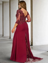 A-Line Plus Size Curve Mother of the Bride Dresses Elegant Dress Formal Wedding Guest Court Train 3/4 Length Sleeve V Neck Chiffon
