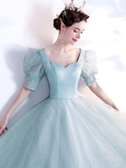 A-Line Tulle Blue Long Prom Dress, Blue Tulle Formal Dress