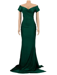 Dark Green Womens Off Shoulder Sexy V Neck High Split Long Dress Formal Cocktail Prom Dress