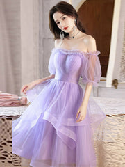 Purple Tulle Short Prom Dress, Purple Homecoming Dress