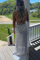Mermaid Sparkly Spaghetti Straps White Sequin formal dresses Bridesmaid Dresses evening gown Prom Dress
