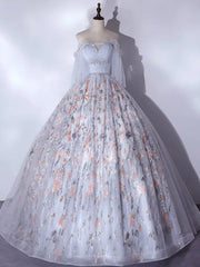 A-Line Tulle Sequin Lace Long Prom Dress, Lace Long Formal Dress