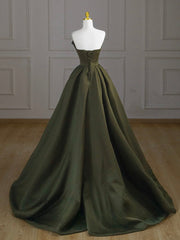 A-Line V Neck Satin Green Long Prom Dress, Green Long Formal Dress