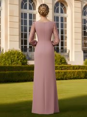 Pleated Scoop Neck Lace Long Sleeves Sheath Dress Dusty Rose