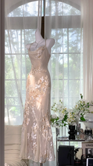 Elegant Mermaid Long Chiffon Spaghetti Strap Luxury Ball Gown Evening Dress Prom Dresses HZ1024