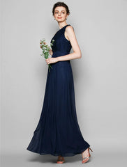 Sheath / Column Bridesmaid Dress Jewel Neck Sleeveless Elegant Floor Length Chiffon / Lace with Lace