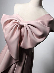 A-Line Satin Pink Long Prom Dress, Pink Long Formal Dress