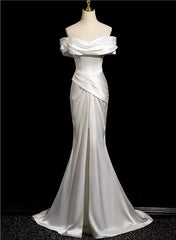 White Mermaid Satin Off Shoulder Wedding Dress