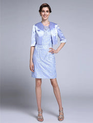Sheath / Column Mother of the Bride Dress Convertible Dress Scoop Neck Knee Length Satin Lace Half Sleeve No with Lace