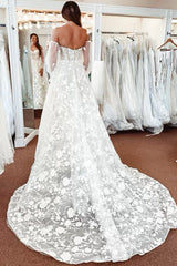 Ivory Lace A-Line Detachable Long Sleeves Corset Sweetheart Wedding Dress
