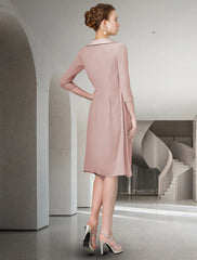 Two Piece Sheath / Column Mother of the Bride Dress Fall Wedding Guest Church Plus Size Elegant Jewel Neck Knee Length Chiffon Lace Half Sleeve Wrap Included Jacket Dresses