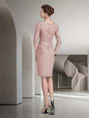 Two Piece Sheath / Column Mother of the Bride Dress Fall Wedding Guest Church Plus Size Elegant Jewel Neck Knee Length Chiffon Lace Half Sleeve Wrap Included Jacket Dresses